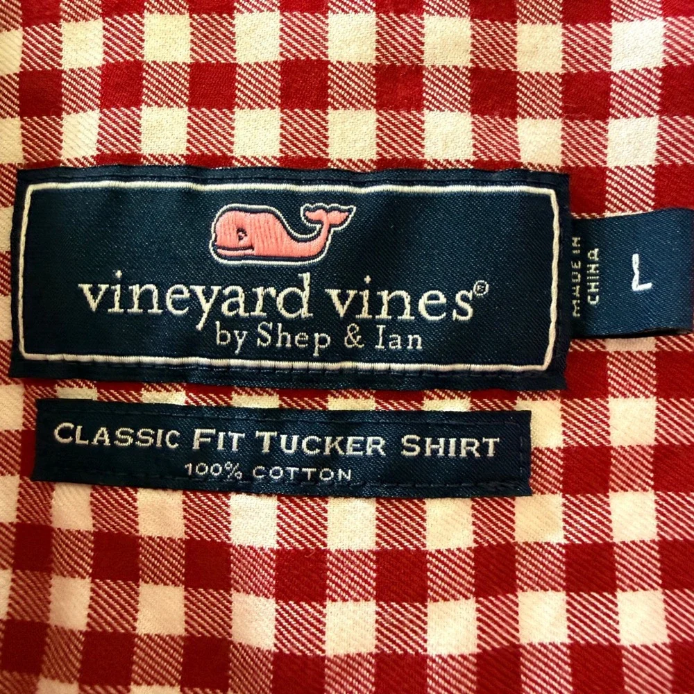 Vineyard Vines Button Down Shirt Mens Large Red Gingham Classic Fit Tucker Shirt